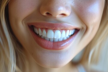 Perfect white teeth smile of a young woman. The result of the teeth whitening procedure.