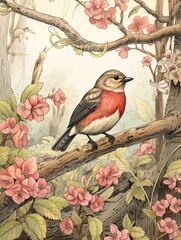 Naklejka na meble Vintage Woodland Wildlife: Sketching Forest Inhabitants in Whimsical Wildflower Landscapes