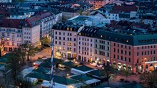 Munich Old Cityscape With Tower Sunset Aerial Timelapse