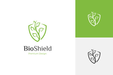 Bio shield logo icon design with leaf protection for nature vector graphic symbol