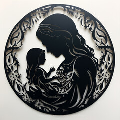 Wall Mural - Mother and child silhouette