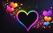 Hearts in rainbow colors on a black background spectrum banner concept. Valentine's Day greeting card. Love and relationship concept