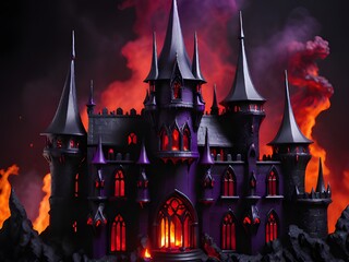 Canvas Print - a fantasy castle in night with a lot of smoke