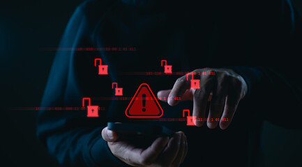 Poster - cyberattack cybercrime hacker smartphone. internet web hack technology. digital mobile phone in scam