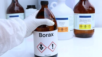 Poster - Borax in chemical container , chemical in the laboratory and industry, Raw materials used in production or analysis