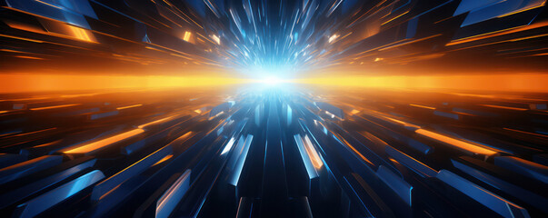 Poster - Abstract Light Technology: A Futuristic Blue Space of Speed and Glow, a Digital Line Wallpaper with a Modern Grid - Illustration of Perspective Network and Information Graphic Matrix
