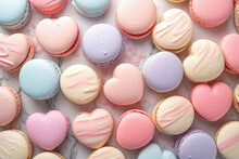 Overhead View Of Pastel Color Heart Shaped Valentine's Day Macaroons