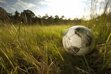 Fototapeta Sport - Ball on grassy field. Generative AI