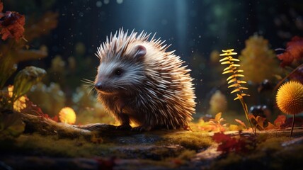 Wall Mural - Majestic Hedgehog Exploring the Enchanting Depths of the Night Jungle - AI-Generative