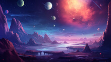 Fantasy Space Cartoon Game Concept Background