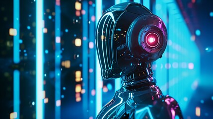 Wall Mural - a robot with a helmet and a glowing background