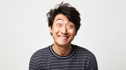 Wall Mural - A Portrait of a funny Asian man on a white isolated transparent background.