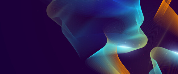 Poster - blue green and orange vector modern line abstract technology background. abstract technology wave li