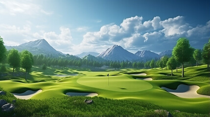 Wall Mural - golf course with beautiful green field