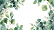 ユーカリの葉っぱの水彩イラストのナチュラルなフレーム、真ん中に余白