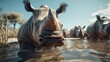 Graceful Rhino Wading through Serene Waters - AI-Generative