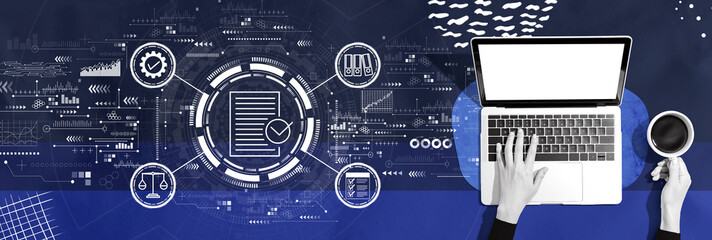 Poster - Compliance theme with person using a laptop computer
