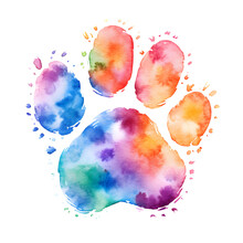Colorful Watercolor Rainbow Dog Paw Print 