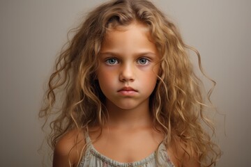 Portrait of a cute little girl with long blond curly hair.