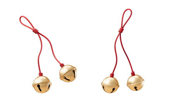 Golden round bell and red line, 3d rendering.