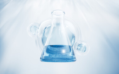 Poster - Chemical glassware with water drop background, 3d rendering.