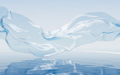 Poster - Flowing transparent cloth with water surface, 3d rendering.