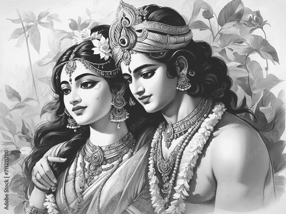 black-and-white-illustration-of-radha-and-krishna-symbolizing-eternal