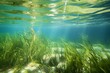 Underwater seagrass sways rhythmically with ocean current. Generative AI