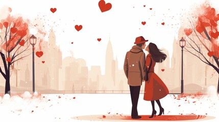 Wall Mural - Young couple in love in Italy. Concept: vacation, honeymoon, travel.. valentine love woman and man winter png like style