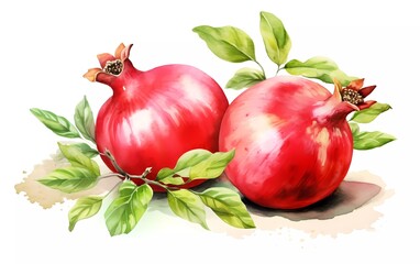 watercolor style pomegranates, on white background. generative ai