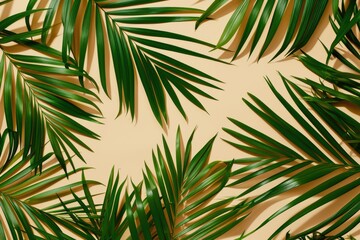 Wall Mural - Leaves frame background. Tropical leaf palm border