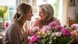© Daunhijauxx - teenager presenting her mother with a surprise bouquet of flowers