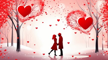 Wall Mural - Card or banner to wish a happy Valentine's Day in red with two white hearts on a red and white background and a red ribbon forming a heart. valentine love woman and man winter png like style