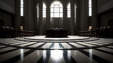 The Authority Of The Law Reflected In The Symmetry Of An Empty Courtroom