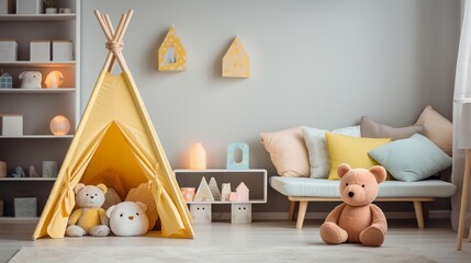 Wall Mural - Cozy and colorful children's bedroom setup with educational toys, fostering a nurturing environment