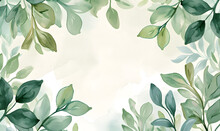 Green Leaves Watercolor Background Invitation Template, Generative AI