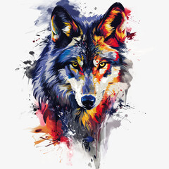Naklejka na meble t-shirt illustration design watercolor wolf, Transparent background. Ai generated Images
