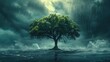 Symbolic portrayal of resilience in mental health, a tree standing strong amidst a storm