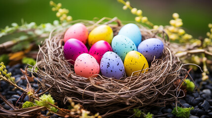 Canvas Print - easter eggs in a nest