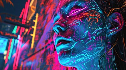 Wall Mural - The bold and eyecatching neon colors draw the viewer in inviting them to experience the urban art up close