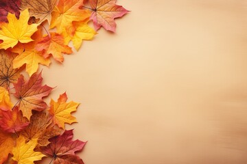 Wall Mural - abstract autumn frame background with colorful maple leaves and copy space