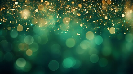 Wall Mural - gold and green bokeh banner with abstract green blurred background