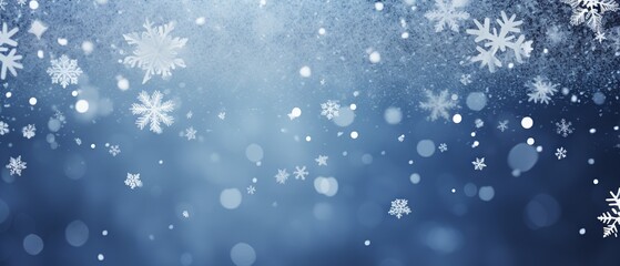 Winter wonderland: snowflakes and bokeh effect on a blue background