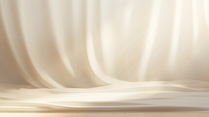Fototapete - Empty curtains stage light on beige background. Mock up Product display podium with Generative Ai.