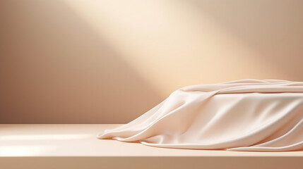 Poster - empty curtains stage light on beige background. mock up product display podium with generative ai.