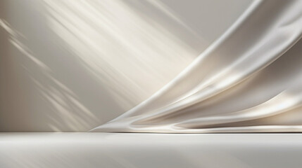 Fototapete - Empty curtains stage light on beige background. Mock up Product display podium with Generative Ai.