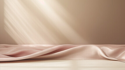 Fototapete - Empty curtains stage light on beige background. Mock up Product display podium with Generative Ai.
