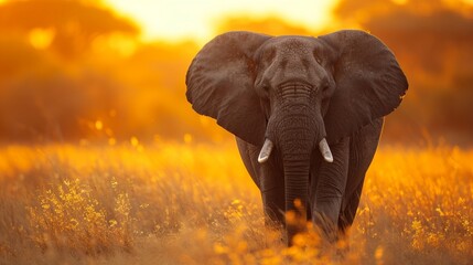 Wall Mural - alone single elephant in the sunset 