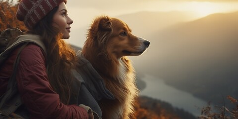 Canvas Print - girl with a toller dog in the mountains