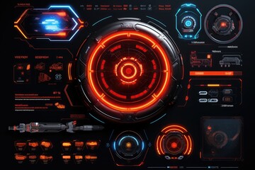 Poster - an image of a computer screen with vibrant neon lights in a futuristic setting, game interface with 